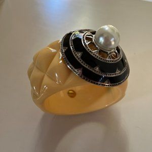 Miriam Salat Hinged Cuff, w/Large Pearl, 925, Cubic Zirconia